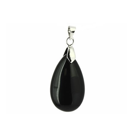 pendentif obsidienne noire pierre goutte et argent