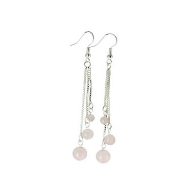 quartz rose boucles oreilles perles fines