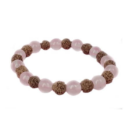 bracelet rudraksha et quartz rose