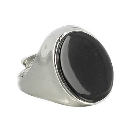 bague chevalière agate noire argent